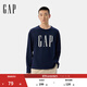 GAP男女裝2025春季新款純棉印花大logo寬松長(cháng)袖T恤美版725634 海軍藍 XL 美碼 XXL亞洲碼185/108A