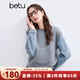 百圖betu女裝冬季新款毛衣圓領復古牛仔撞色拼接袖毛衫女2411T47 灰色 L