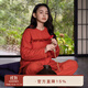 朵朵·可可冬季新款夾棉格子新年本命年紅色結婚女長(cháng)袖家居服套裝 橙紅 厚款 S (155)