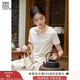 香影新中式t恤女短袖2025秋季新款圓領(lǐng)米白不規(guī)則褶皺國風(fēng)小上衣 米色 XL