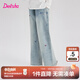 笛莎（DEESHA）童裝女童牛仔褲2025秋季新款兒童蝴蝶結剌繡闊腿褲女孩休閑長褲 淺牛仔蘭 150