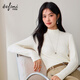 伊芙麗（eifini）伊芙麗絞花浮雕工藝堆堆領(lǐng)綿羊毛針織打底長(cháng)袖T恤2025秋季新款女 云舒白 半高領(lǐng) L 115-130斤