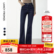 朗姿復古典雅喇叭褲高級感氣質(zhì)通勤長(cháng)褲女士冬季新款牛仔褲 暮色藏藍色2加絨 L