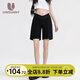 unisunny孕尚孕婦短褲夏季外穿薄款冰絲打底褲低腰托腹打底褲休閑棉麻熱褲寬松 黑色 M【建議90～115斤】