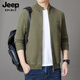 JEEP SPIRIT純棉棒球領(lǐng)針織開(kāi)衫外套男秋冬季純色百搭休閑立領(lǐng)中老年拉鏈毛衣 淺軍綠 L 【建議體重125-145斤】