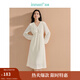 茵曼（INMAN）蕾絲磨毛V領(lǐng)連衣裙2025春秋季女裝新款長(zhǎng)袖收腰顯瘦約會(huì)長(zhǎng)裙 杏色 L