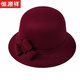 恒源祥帽子女冬季圓頂禮帽呢子女士盆帽時(shí)裝圓帽女帽百搭洋氣 菱形盆帽酒紅 可調節57-58CM