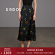 ERDOS 春夏桑蠶絲A字裙花卉印花修身顯瘦精致知性女半身裙 黑 L 165/72A