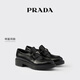 PRADA/普拉達【明星同款】女士 Chocolate 亮面皮革厚底樂(lè )福鞋 黑色 （尺碼偏大建議拍小半碼） 37.5