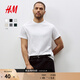 H&M男裝女裝T恤秋冬透氣圓領(lǐng)短袖運動(dòng)上衣短袖內搭打底衫0685816 白色 L 175/108