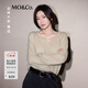 MO&Co.【秦嵐同款】針織衫2025秋新品V領(lǐng)船領(lǐng)寬松毛邊袖MBE3SWTT09 卡其綠色 S /160
