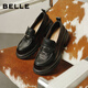 百麗（Belle）復古抓皺牛皮樂(lè )福鞋女26春新商場(chǎng)同款質(zhì)感JK樂(lè )福鞋E9M1DAA6預售 黑色 37 (235mm)