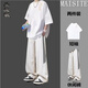 畫(huà)枕眠（HUAZHENMIAN）青少年夏季套裝男韓版潮流帥氣短袖T恤衣服初中高中學(xué)生男生夏裝 套裝V175棉T白色+Q28休閑褲灰色 3XL