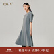 OVV【日本進(jìn)口三醋酸】OVV秋冬熱賣(mài)女裝簡(jiǎn)約舒適圓領(lǐng)短袖連衣裙 中灰A1 M