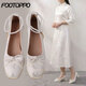 FOOTOPPO新中式瑪麗珍鞋女粗跟增高蝴蝶結珍珠國風(fēng)婚鞋旗袍禮服高跟鞋米白