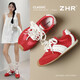 ZHR女鞋珍珠緞面透氣輕便板鞋平底德訓鞋女士運費休閑鞋時(shí)尚活力鞋子 紅色 37
