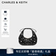 CHARLES&KEITH25冬新品蝴蝶結菱格珍珠手提小方包CK2-40701603-B Black黑色 S