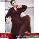 COCOBELLA氣質(zhì)酒紅木耳領(lǐng)長(cháng)袖壓褶連衣裙女25秋V領(lǐng)襯衫長(cháng)裙FR7015 安可拉紅 L