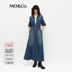 MO&Co.連衣裙春高腰腰帶洗磨棉質(zhì)復古襯衫長(cháng)裙MBE1DRS035 牛仔藍色 L 170
