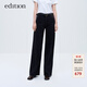 edition牛仔褲女冬新款皮口袋含羊毛黑色顯瘦直筒褲 牛仔黑色K02 M (27)