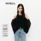 MO&Co.上衣春法式露肩A字裁邊銀珠清透燈籠袖MBE1TOP020 黑色 S 160