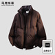馬克華菲潮牌潮人立領(lǐng)設計棉服男士復古時(shí)尚百搭保暖休閑外套 咖啡 M