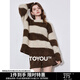 初語(yǔ)圈圈紗毛衣女2024秋冬美拉德條紋圓領(lǐng)蓬松保暖針織衫套頭上衣 咖杏色 均碼