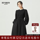 深呼吸DEEP BREATH女裝簡(jiǎn)約圓領(lǐng)泡泡袖松緊腰純色連衣裙A500280 黑 XL (5碼)