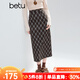 百圖（betu）女裝2025年冬季新款半身裙高級感氣質(zhì)格紋后開(kāi)叉高腰裙子2510T74 咖色格 M