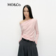 MO&Co.上衣棉質(zhì)捏褶修身收腰一字肩長(cháng)袖黑色法式優(yōu)雅棉質(zhì)摩安珂 淡粉色 M /165