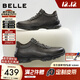 百麗厚底增高健步鞋男25秋新抓紋牛皮戶(hù)外休閑運動(dòng)鞋A2215CM5預售 黑色 42 (260mm)