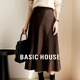 百家好（Basic House）Basic House/百家好羊毛毛呢半身裙女冬新款高腰復古中長(cháng)款A字裙 咖色 L