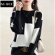 NY-RCE半高領(lǐng)套頭針織衫女秋冬裝韓版時(shí)尚拼色寬松顯瘦百搭打底毛衣女 白色 均碼