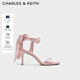 CHARLES&KEITH一字帶緞面蝴蝶結綁帶高跟涼鞋子女鞋生日圣誕禮物CK1-61720177 粉紅色Pink 37
