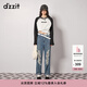 DZZIT地素牛仔破洞長(cháng)褲秋冬寬松直筒版型設計感小眾女 藍色 S