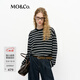 MO&Co.長(cháng)袖T恤春條紋透氣精紡落肩袖短款航海系MBE1TEET14 黑白條色 M 165
