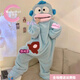 莫貝海丑魚(yú)睡衣女秋冬季珊瑚絨情侶連體卡通搞怪睡袍男款加厚加大碼睡裙 藍搞怪大頭魚(yú)連體服+鞋 XL 160-180斤身高175-185CM