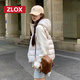 ZLOX【店鋪】輕薄針織拼接棉服女短款2025冬季新款假兩件棉衣韓版寬松 米白色 XL 125-140斤