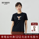 深呼吸DEEP BREATH女裝印花圖案光澤長(cháng)絨棉圓領(lǐng)短袖T恤女A301163 黑-長(cháng)頸鹿 S (2碼)