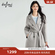 伊芙麗【蔣欣口碑大衣】駱駝絨蠶絲雙門(mén)襟收腰雙面呢毛呢大衣女秋季新款 曉霧灰 中長(cháng)款及膝 S