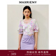 MAXRIENY【浪漫當夏】夢(mèng)幻浪漫紫花卉套裝夏V領(lǐng)雪紡衫甜美上衣女 紫花 S 01