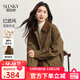 熙世界（sllsky）復古茶棕花苞夾克羊毛短外套秋冬巴恩風(fēng)穿搭撞色翻領(lǐng)上衣 茶棕色 L