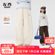 左西女童加絨褲子秋冬2025新款保暖兒童燈芯絨彎刀褲長(cháng)褲 米白 160