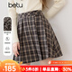 百圖（betu）女裝2025年秋季新款半身裙學(xué)院風(fēng)百搭格紋A字壓褶短裙裙子2509T76 咖格 L