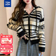 唐獅（TonLion）2025秋冬減齡條紋雙頭拉鏈連帽針織開(kāi)衫女外套高級感毛衣