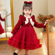 小熊精靈（xiaoxiongjingling）女童紅色連衣裙秋冬季新款兒童蓬蓬公主裙加絨禮服春節拜年服大童 紅色連衣裙+頭飾(不加絨) 110 碼