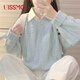UISSMO毛衣女款2025新款冬新款藍色慵懶麻花毛衣秋冬感內套頭針織上衣 淺藍色 S