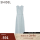 SNIDEL2025春夏簡(jiǎn)約毛邊圓領(lǐng)無(wú)袖后開(kāi)叉針織連衣裙SWNO251097 淺藍色 M (1)