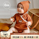 OAK FAMILY嬰兒包屁衣春季新款滿(mǎn)月男女寶寶打底衣新生兒保暖衣 焦糖色【包屁衣】 （不含帽子） 80cm