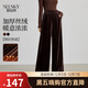 熙世界（sllsky）奢感復古金絲絨闊腿褲秋冬新款高腰休閑窄版直筒絲絨長(cháng)褲 摩登黑 L